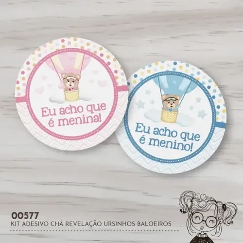 Kit Adesivos Redondos Chá Revelação Ursinhos - 00577