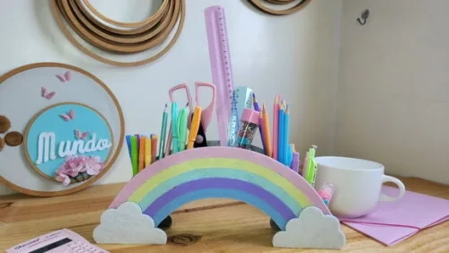Porta Lápis Arco Iris em Feltro * Chamar Chat