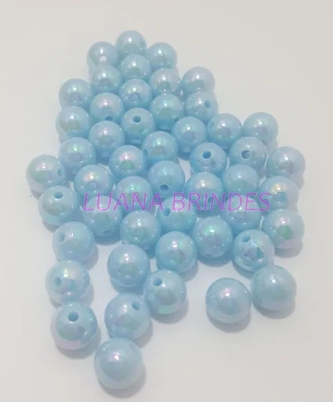 Pérola ABS Irisada Azul Claro - 10mm - pct c/100 unidades