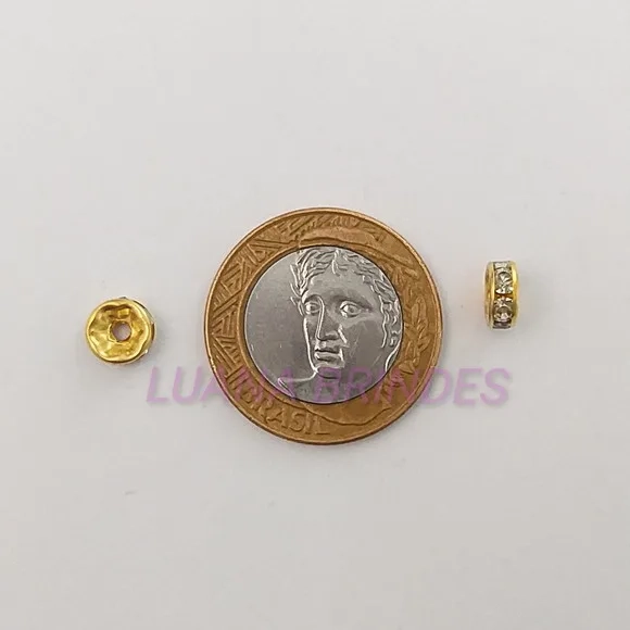 Rondela de Metal Dourado com Strass - 8mm - pct com 25 unid
