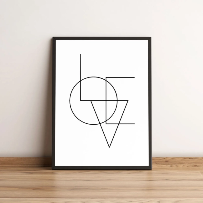 Quadro Minimalista LOVE com Linhas Pretas 2707