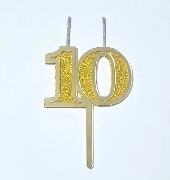 Velas 10 Anos Dourado Acrílico Pavio Magico 1 Peça