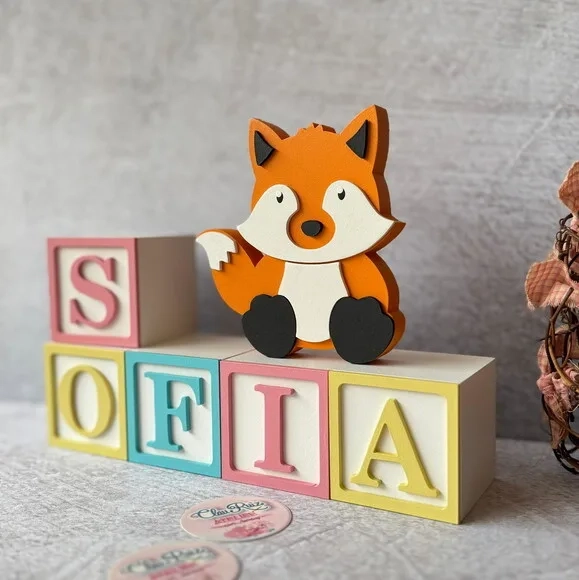 Cubos Decorativos de MDF para Quarto de Bebê e infantil -Tema Bosque Encantado - Raposinha