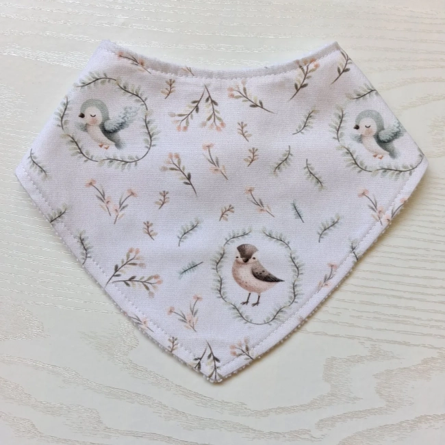 Kit 3 Babadores Bandana Premium para bebê - Passarinhos no Jardim