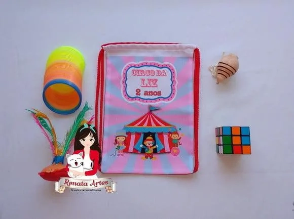 Mochila Brinquedos Retrô Tema Circo Rosa