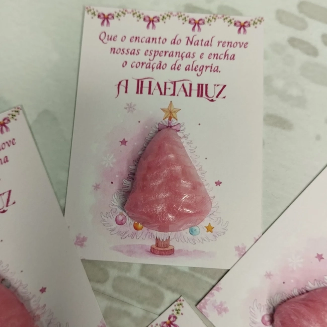 50 unidades Mini Sabonete Árvore/ Pinheiro de Natal no Card - Mimo de Natal (rosa)