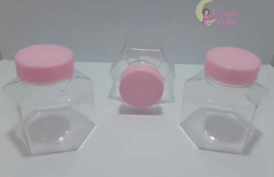 Baleiro Sextavado c/Tampa Rosa de plástico Pct 5 Unidades
