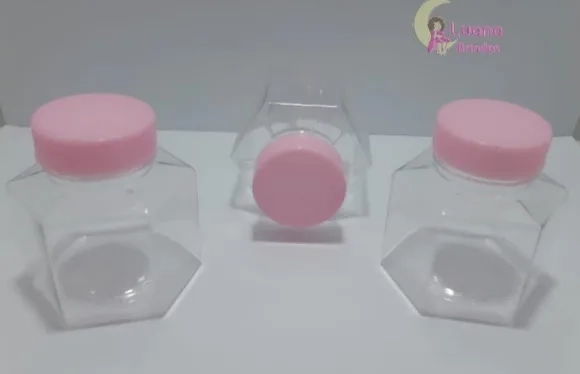 Baleiro Sextavado c/Tampa Rosa de plástico Pct 5 Unidades