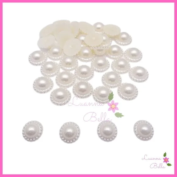 Aplique Meia Pérola Champagne c/Borda Decorada-Pct c/100unds