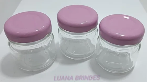 Potinho de Vidro 40ml c/tampa Lilás de metal-pct c/10 uni