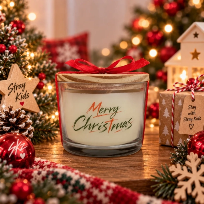 Vela Aromática no Copo Personalizada Natal - STAY - Stray Kids - Velas Perfumadas | Aromáticas e Decorativas