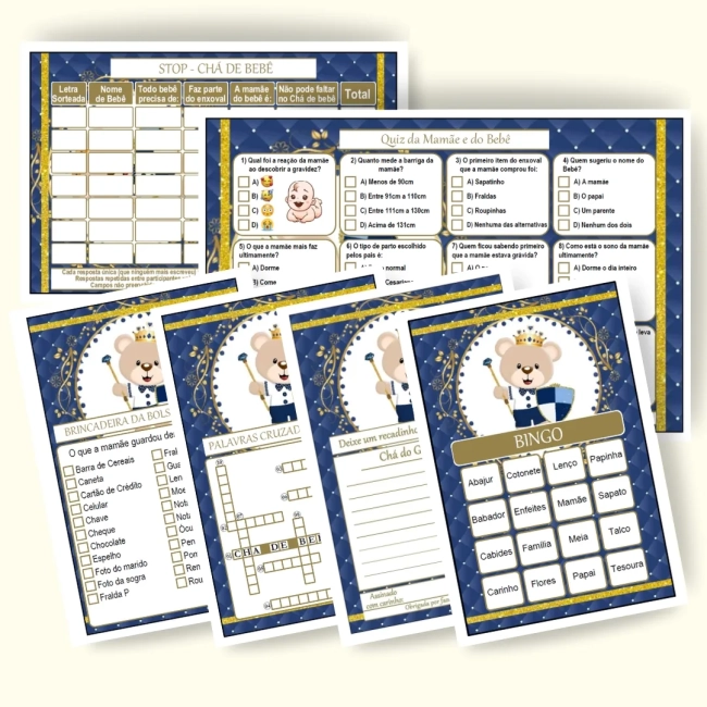 Kit 4 Brincadeiras Chá de Brincadeiras para Imprimir PDF Personalizado
