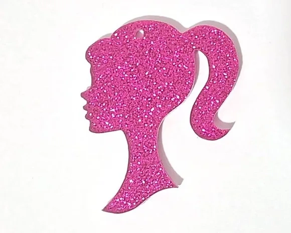 Pingente Barbie Pink com Glitter 3cm Acrílico - 5 Unidades
