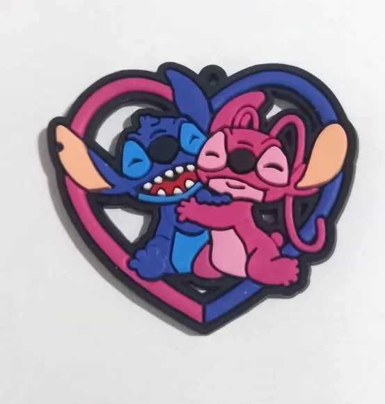 Pingente Stitch e Angel Coração Emborrachado Pacote C/5 Unid