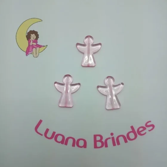 Anjo Rosa de Acrílico Furo passante 3,5cm Pct 18 Unidades