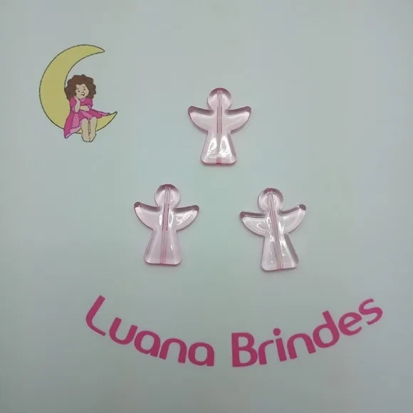 Anjo Rosa de Acrílico Furo passante 3,5cm Pct 18 Unidades