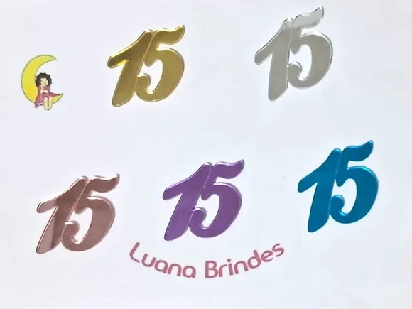 Aplique Número 15 de Acrílico Espelhado Pcts C/10 Unidades