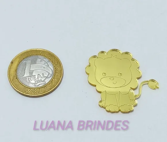 Aplique Leoãzinho de Acrílico Espelhado Dou 3,2cm Pct 6 Unds