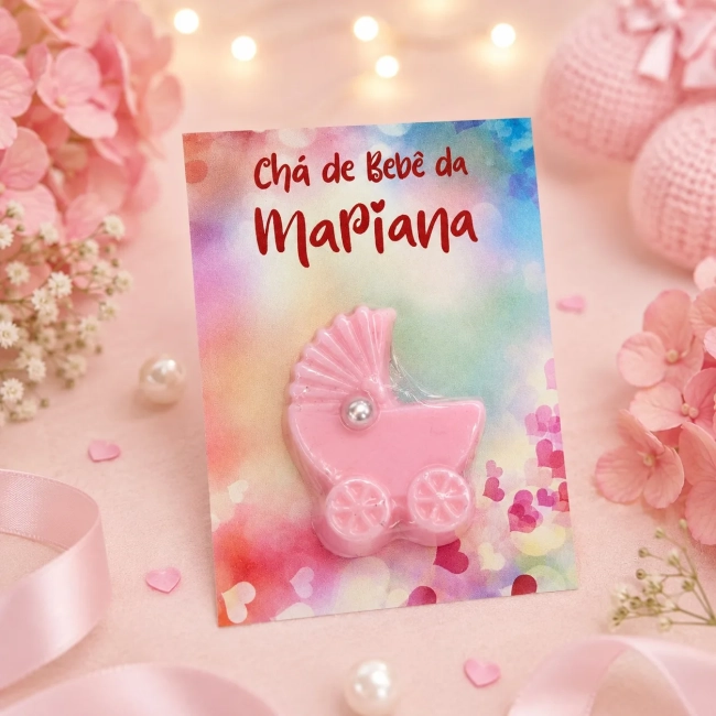 50 unidades Lembrancinhas Mini Sabonete Carrinho de Bebê Rosa Perfumado no Cartão Aniversário, Chá de Bebê, Batizado