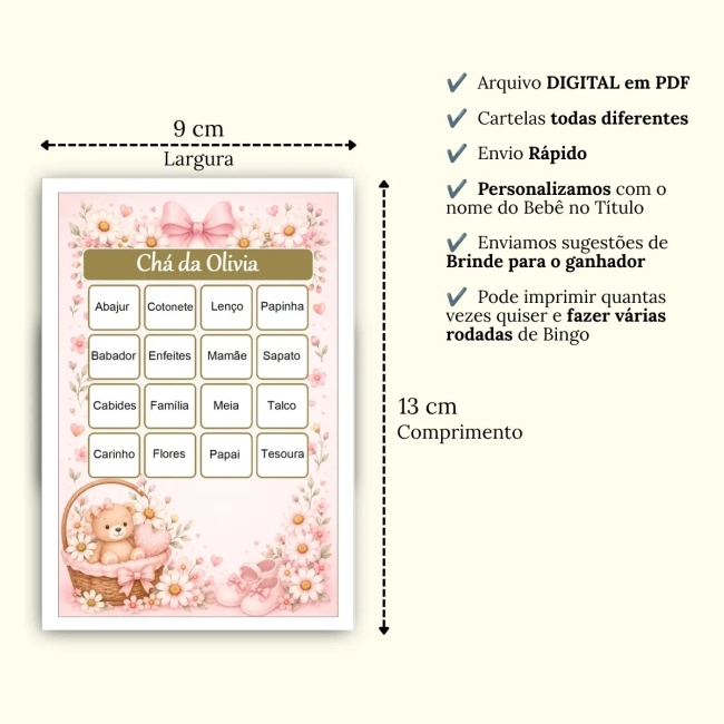 Bingo Chá de Bebê Menina PDF Para Imprimir