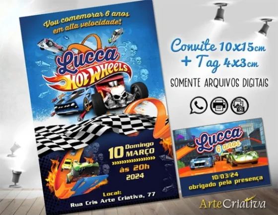 Convite Digital C/tag Hot Wheels 3