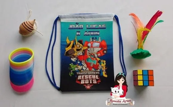 Mochila Brinquedos Retrô Tema Transformers Rescue