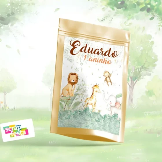 Saquinho Metalizado Dourado 10x15 Personalizado Festa Safari