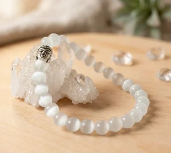 Pulseira Japamala 27 Contas Olho de Gato e Meru Buda (Artesanal)