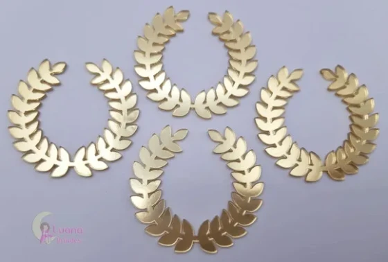 Aplique Coroa de Louro Acrílico Espelhado Dourado-pct C/5 un
