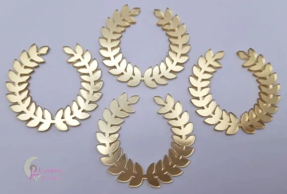 Aplique Coroa de Louro Acrílico Espelhado Dourado-pct C/5 un
