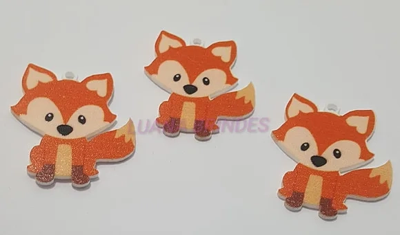 Pingente Raposa de Acrílico U.V. 3,2cm Pacote 5 Unidades