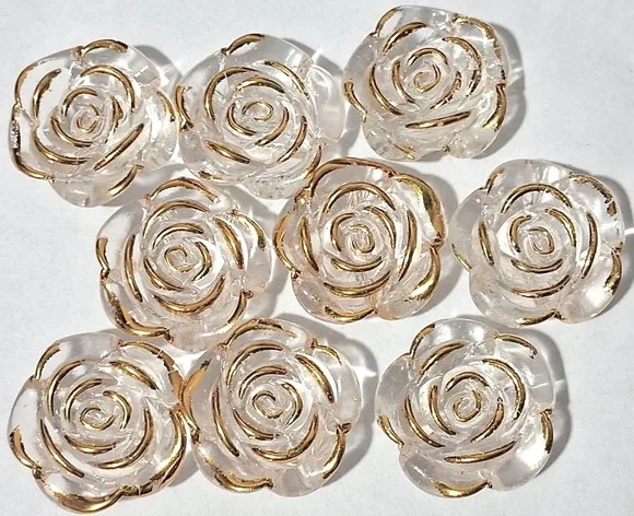 Flor 18mm Furo Passante Cristal Dourado- 20 Unidades