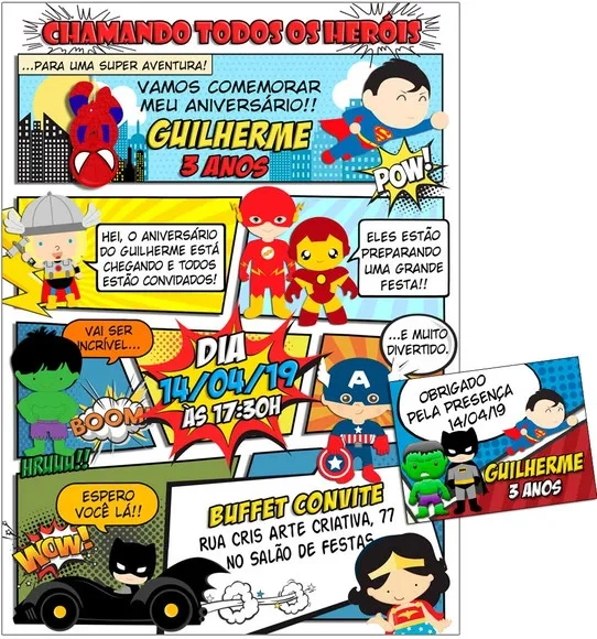 CONVITE DIGITAL C/TAG Herois Cute Gibi