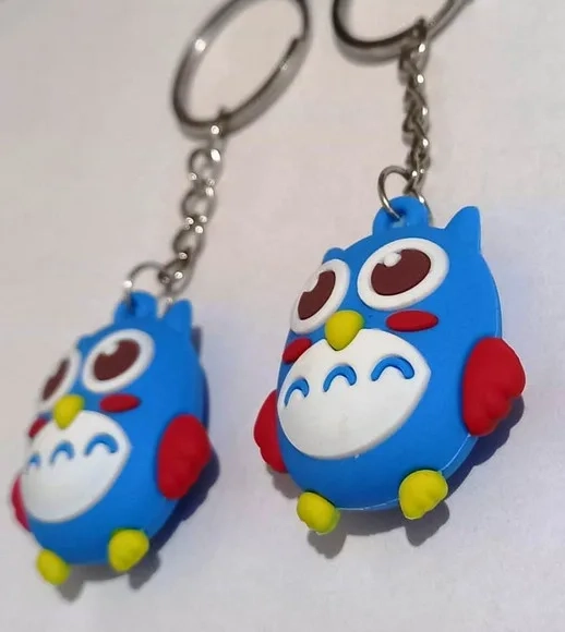 Chaveiro Coruja Azul Emborrachado 3d - 3 Peças