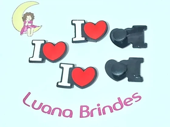 Pins de Crocs I Love Emborrachado Pacote com 6 Undiades