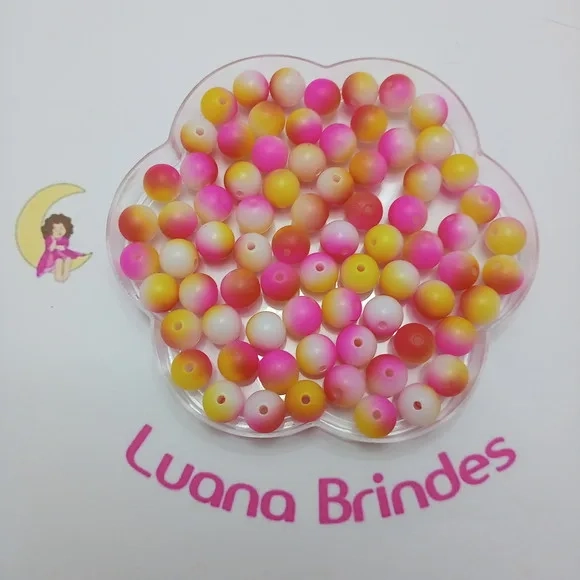 Bolinha Acrilica Tie Dye Rosa Amarela 10mm Pct 100 Unidades