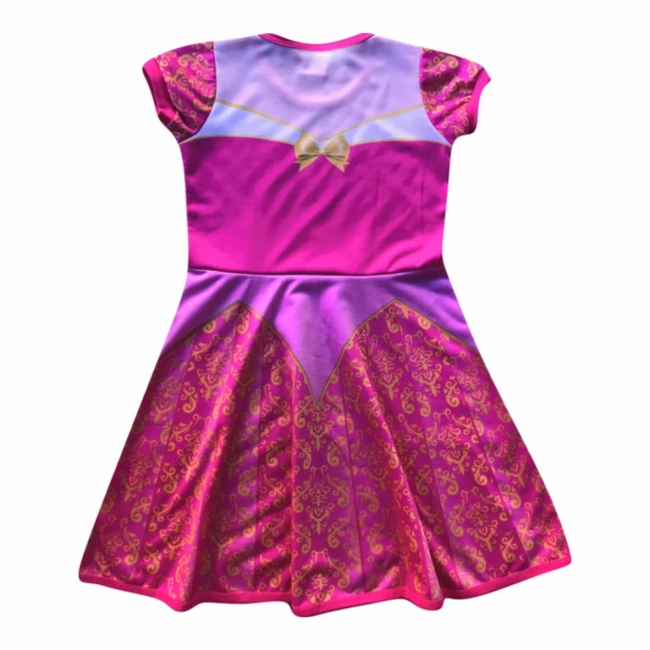 Vestido Infantil Princesa do Baile Rosa Chiclete – Fantasia de Princesa para Menina – Rosa Chiclete com Arabescos Dourados