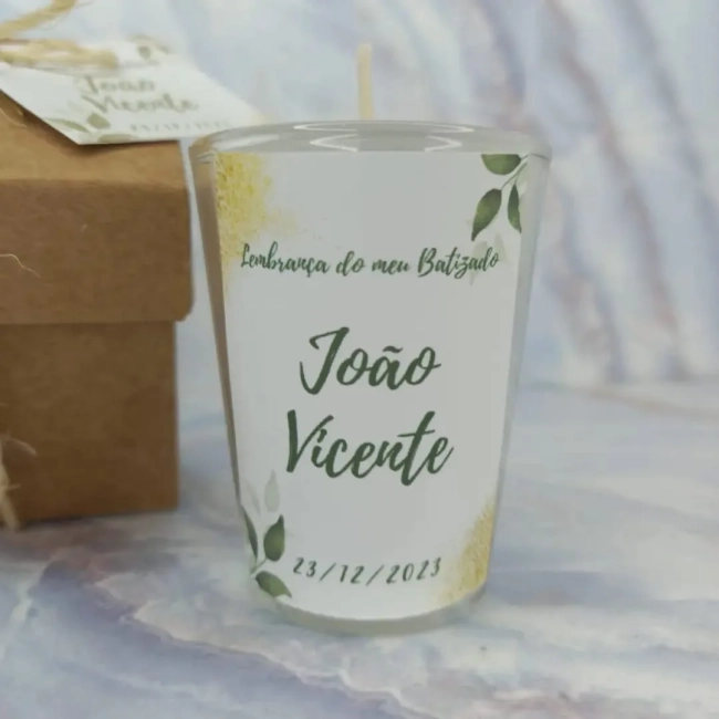 10 unidades Vela Aromática no Copo Lembrancinha Personalizada Batizado,Casamento, Aniversario e etc. Fazemos Qualquer Tema