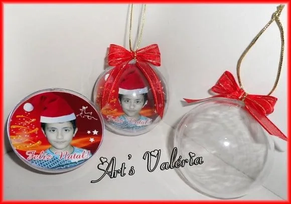 Bola de Natal com Foto e Laço
