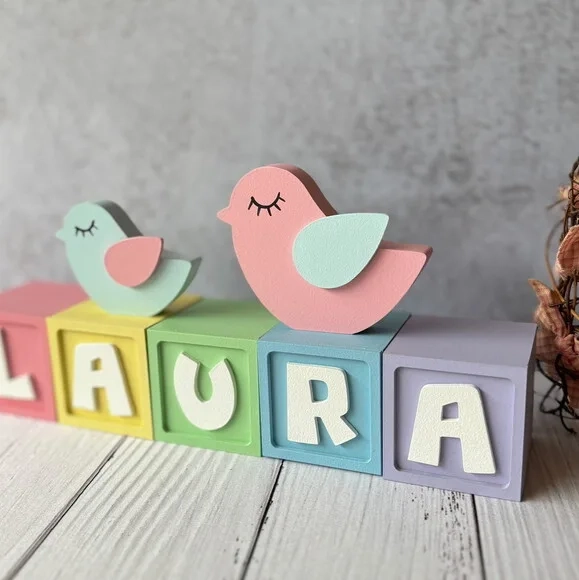 Passarinho + Cubos 6x6cm Candy Ts`decoração Bebê