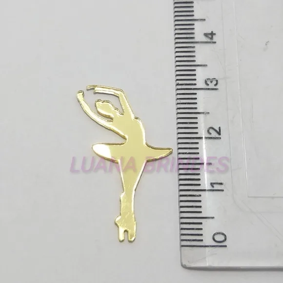 Aplique Bailarina em Acrílico Espelhado Dourado - 3cm