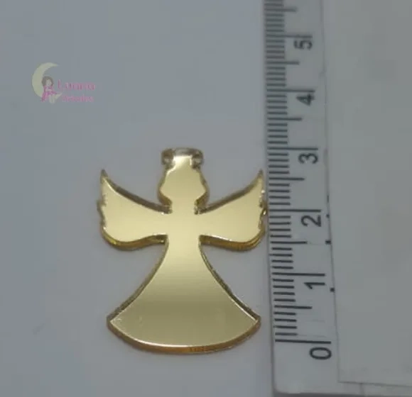 Aplique Anjinho Acrílico Espelhado Dourado - Pct C/7 Unid