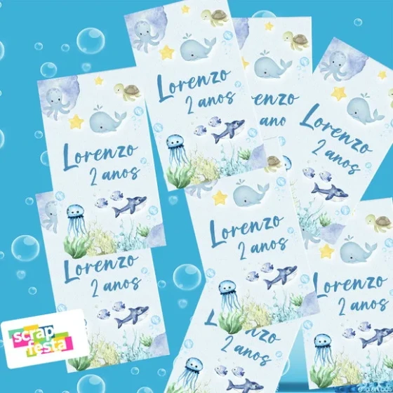 Adesivo Personalizado Retangular 4x7 Fundo do Mar