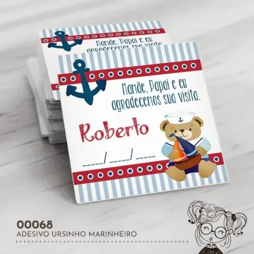 Adesivo Quadrado Ursinho Marinheiro - 00068