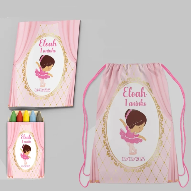 Kit Mochila e Revista de colorir para lembrancinha da Bailarina