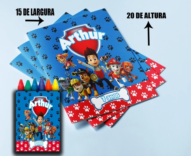 kit Colorir Revista e Giz de cera Personalizado da Patrulha Canina
