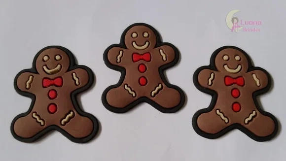 Aplique Boneco Biscoito de Natal de Borracha - Pct C/7 Unid