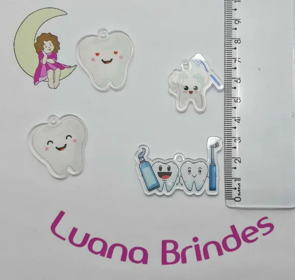 Pingente de Dente de Acrílico Adesivado Pacote com 4 un