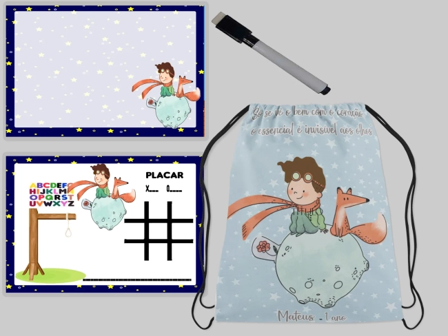Kit Mochila e Lousa Magica para lembrancinhas Pequeno Principe