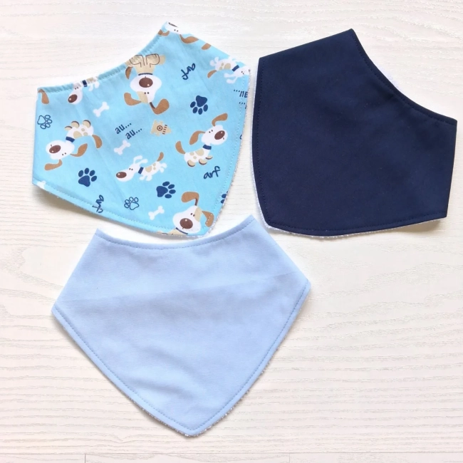 Kit 3 Babadores Bandana Premium para bebê - Cachorrinhos